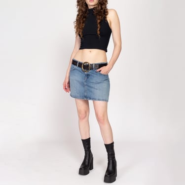 Medium Y2K Low Rise Jean Mini Skirt | Vintage Faded Medium Wash Denim Miniskirt 