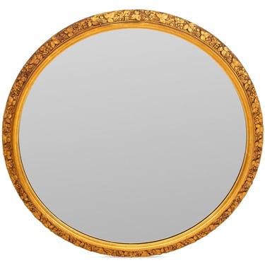Floral Motif Circular Giltwood Wall Mirror