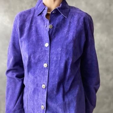 Vintage Purple Cobalt Blue Suede Button Down Shirt Blouse 