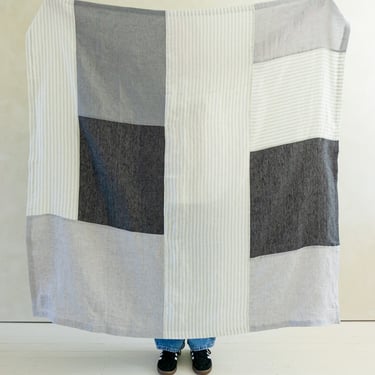 Piecework Linen Tablecloth in Charcoal and Stripes