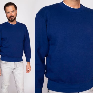 90s Dark Blue Crewneck Sweatshirt Men's Medium | Vintage Fruit Of The Loom Unisex Plain Pullover 