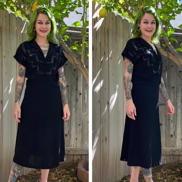 Vintage 1940’s Black Dress with Zig Zag Sequin Pattern 