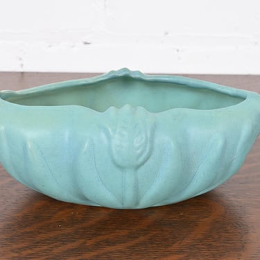 Van Briggle Arts & Crafts Turquoise Glazed Ceramic Bowl With Tulip Motif