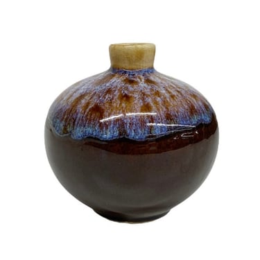 Vintage Bud Vase Retro 1970s Mid Century Modern + Ceramic + Purple and Brown + Drip Glaze + Home Decor + Flower Display + Handmade + MCM 