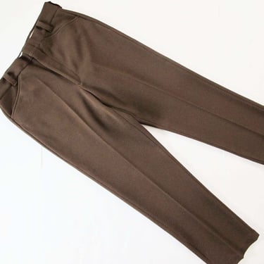Vintage 70s Brown Polyester  Pants 32 - 1970s Sears PermaPrest Chocolate Tapered Leg Unisex Trousers 