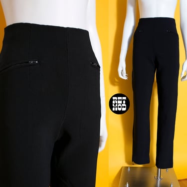 MUST HAVE BASIC Vintage High-Waisted Black Ribbed Stretch / Skinny Pants 