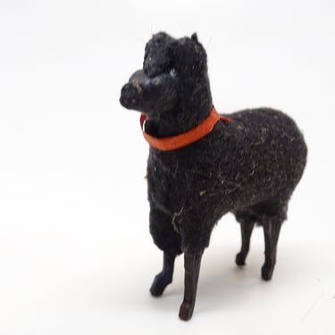 Antique 1930's German Wooly Black Sheep Dog, Vintage Toy for Putz or Christmas Nativity Creche 