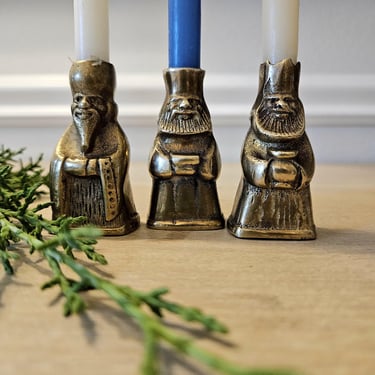 Vintage Brass Wise Men Mini Candle Holder Set 