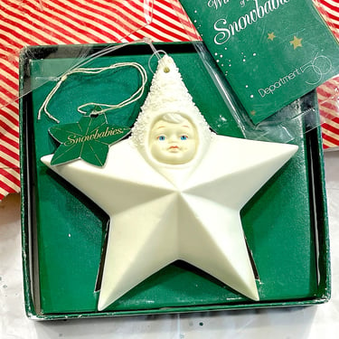 VINTAGE: Snowbaby Star Ornament in Box - Department 56 - Dep 56 - Bisque Porcelain Ornament - SKU 00035679 