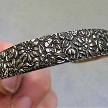 Vintage Towle Sterling Contessina 1965 Repousse Cuff Bracelet, Sterling Towle Bracelet With Flowers, Vintage Sterling Cuff Bracelet (#4109) 