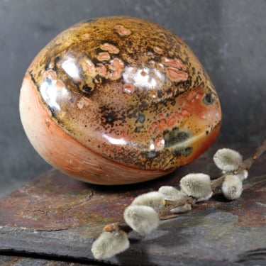 Seed Pod Sculpture | Art Sculpture | Hand Glazed Orange and Brown Seed Pod | Heavy Sculpture 1 Pound 