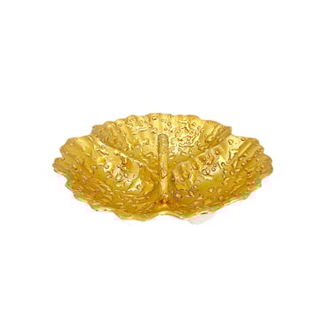 Vintage Gold Scalloped Serving Dish | Hand Decorated Weeping Bridget 22 Karat Gold 3-Section Decorative Dish | Mid-Century Modern Home Decor 