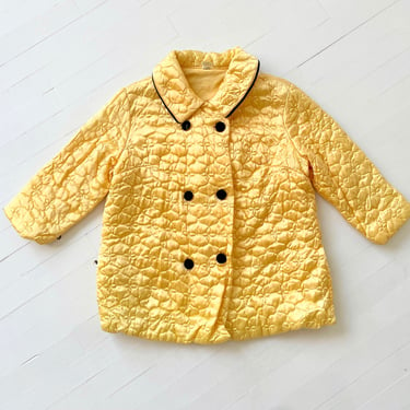1960s Quilted Yellow Bed Jacket with Black Buttons 