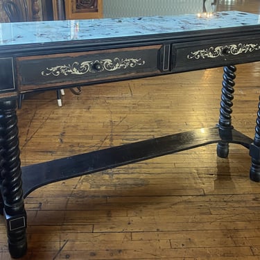 Faux Marble Glass Top Black Hall Table