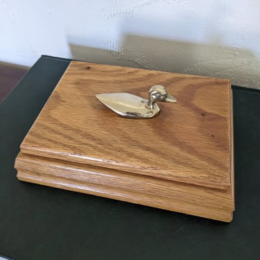 Vintage Wood with Brass Duck Playing Card Holder 