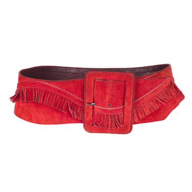 Yves Saint Laurent 1980s Red Suede Fringe Wide Waist Belt 