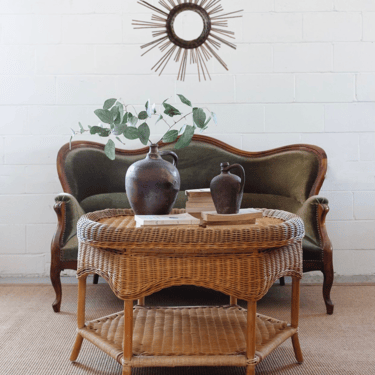 vintage french woven wicker coffee table