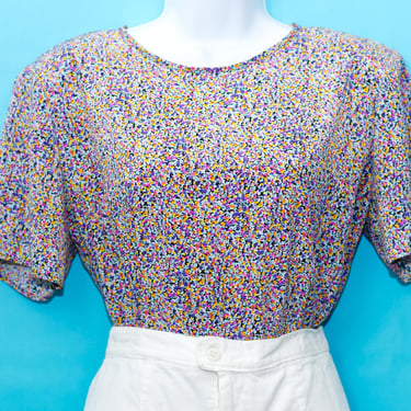 Vintage 1980s Colorful Short Sleeve Blouse | Medium | i-12 