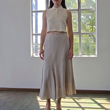 Ecru Shaped Lined Linen Skirt