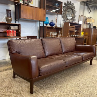 Mid Century Danish Leather & Rosewood Sofa by Erhardsen & Andersen