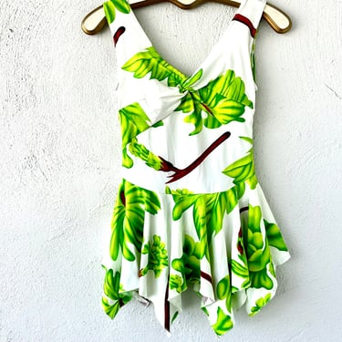 Vintage 90s Y2k Swimsuit Tank Top Bright Green Palm Swimwear Shirt 