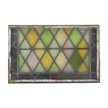 Reclaimed Cast Iron Frame Diamond Stained Glass Window