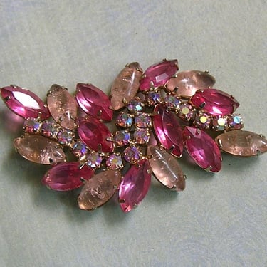 Vintage Unsigned Juliana Pink Rhinestone Brooch Pin, Juliana Rhinestone Costume Jewelry, Juliana Brooch Pin (#4346) 