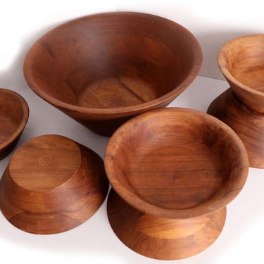 SET of 7 small Burl Walnut Solid Wood Bowls, Round, Billings Missouri, Hand Made, Vintage Antique, Mid Century, 1950's SET 7 