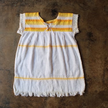 Cotton Bohemian Blouse / Vintage Cream and Yellow Crochet Fringe Top / Women's Medium 