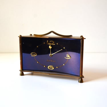 Vintage Mid-Century Modern Seth Thomas 8-Day 4 Jewels Chiming Brass Desk or Mantle Clock, 1950s 