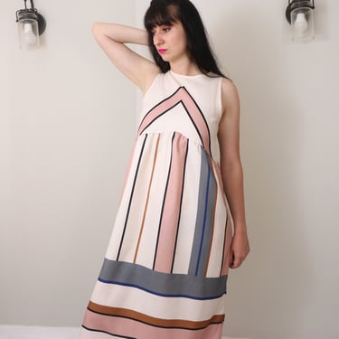 Minimalist Summer Dress/ Geometric Mod Dress/ Sleeveless Bold Print Pastel Dress/ Chic Neutral Tone Dress/ Size Medium Ultra Minimalist 