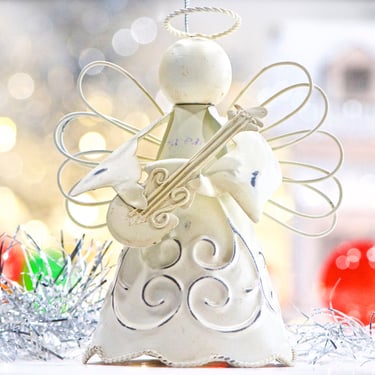 VINTAGE: Weathered Metal Angel Ornament - Holiday Angel - White Christmas - Cottage, Farmhouse- Stars, Hearts - SKU Tub-396-00033567 