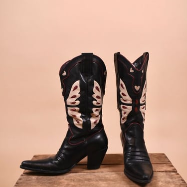 Black Y2K Butterfly Leather Boots By Nine West, W8.5