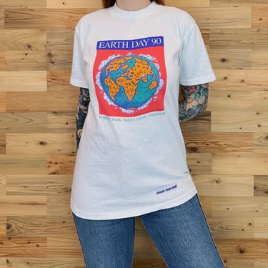 Vintage Earth Day 1990 Environmental Conservation Tee Shirt T-Shirt 