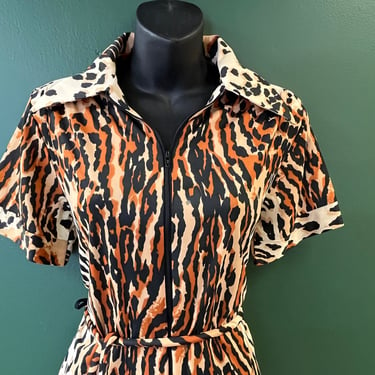 vintage leopard catsuit 1960s nylon jumpsuit palazzo pants medium 