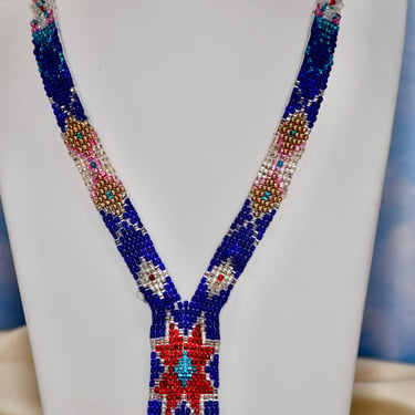 Art Deco Flapper Hand Beaded Antique Necklace Authentic Woven Solid Mixed Colors & Carnival-Opaline Glass Seed Beads Gift for Her Sautoir 