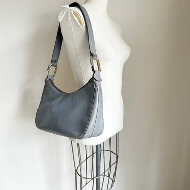 Vintage 1980s Dove Gray Leather Shoulder Bag 
