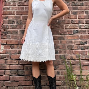 Antique Edwardian 1900s Cotton Slip Dress with Lace Hem Small Medium by TimeBa