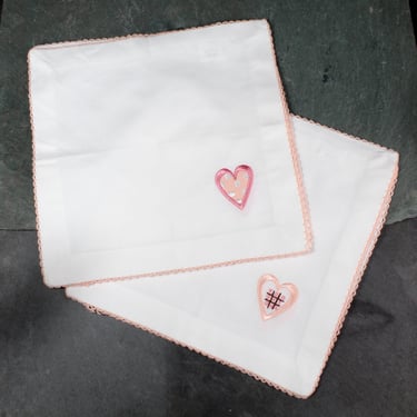 Set of 6 Vintage White Cotton Handkerchiefs/Napkins with Embroidered Hearts | Vintage Wedding | Vintage Valentine's Day | Bixley Shop 