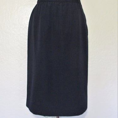 Vintage 1980s Yves Saint Laurent Rive Gauche Skirt, Size 44 Women, black wool 