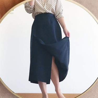 vintage linen skirt black linen wrapped skirt pencil skirt minimalist 90 retro style midi skirt capsule wardrobe size S/M 