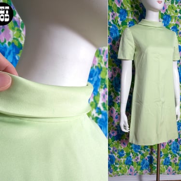 Just Beautiful Mod Vintage 60s 70s Light Green Shift Dress with a Sheen 
