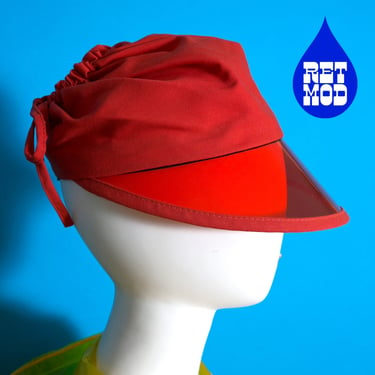 NWOT Amazing Space Age Vintage 60s 70s Red Visor Hat with Ponytail Hole 