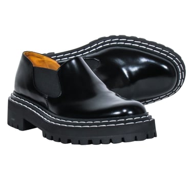 Proenza Schouler - Black Patent Leather Platform Loafers w/ Contrast Stitching Sz 6