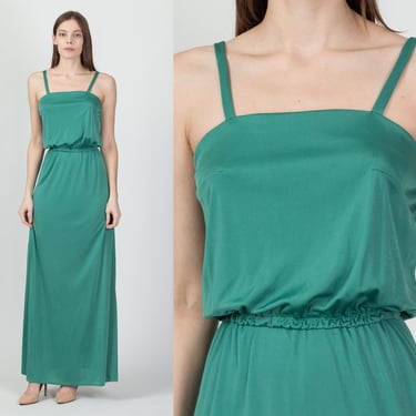 70s Emerald Green Maxi Dress - Small | Vintage Handmade Grecian Boho Formal Gown 