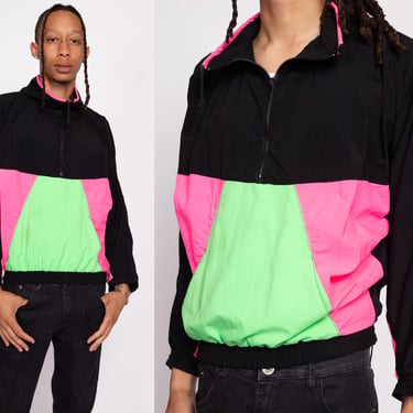 S-M| 80s 90s Neon Color Block Half Zip Windbreaker - Men's Medium Short, Women's Medium | Vintage Pullover Cropped Lightweight Jacket 