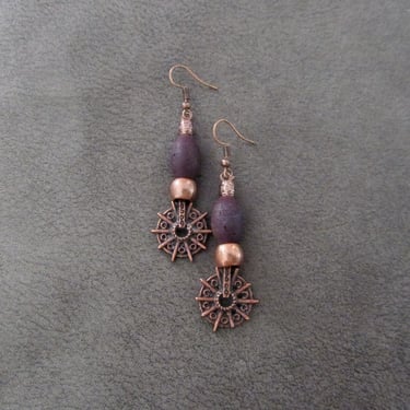 Brutalist purple and copper earrings 