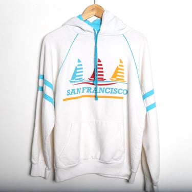 vintage 1980s SAN FRANCISCO color block piped super SOFT pullover hoodie sweatshirt - Size Medium - Free Shipping U.S.A 