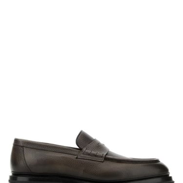 Santoni Men Dark Grey Leather Loafers