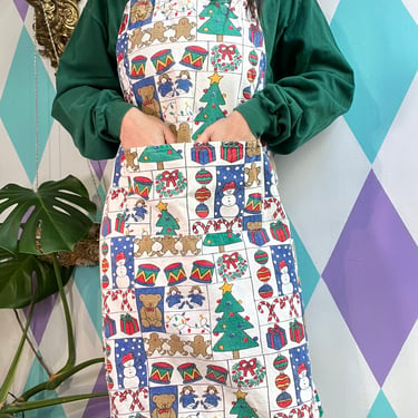 Vintage Christmas Patchwork Denim Apron